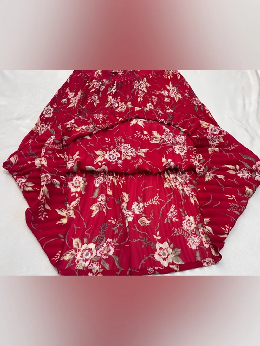 Sag Harbor Women’s Vintage Red Floral Polyester Accordian Pleated Midi Skirt L - Picture 12 of 16